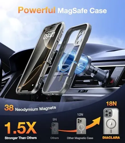 Diaclara Magnetic Designed for iPhone 16 Pro Max Case, Full Body Rugged with Touch Sensitive Anti-Scratch Screen Protector, Compatible with MagSafe, Soft Bumper Case for iPhone 16 Pro Max 6.9'', Gray - 4