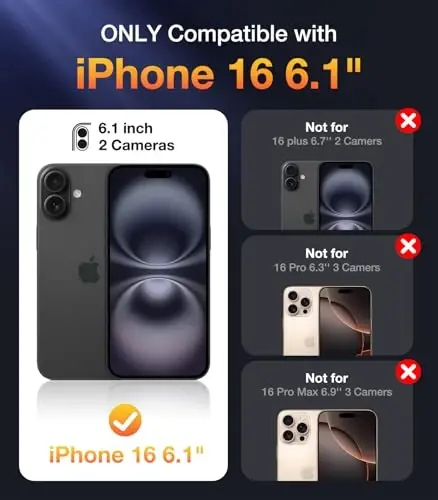 Diaclara iPhone 16 uchun mo'ljallangan g'ilof 6.1 dyuym, yangilangan [To'liq kamera himoyasi] To'liq korpusli mustahkam shaffof bamper g'ilofi iPhone 16 uchun o'rnatilgan maxfiylik ekran himoyachisi bilan, qora - 7