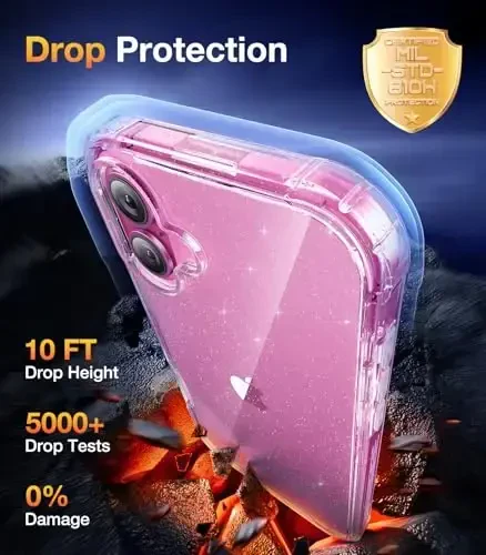 Diaclara iPhone 16 uchun mo'ljallangan g'ilof, o'rnatilgan sensorli tirnalishga qarshi ekran himoyachisi bilan to'liq korpusli mustahkam g'ilof, iPhone 16 6.1