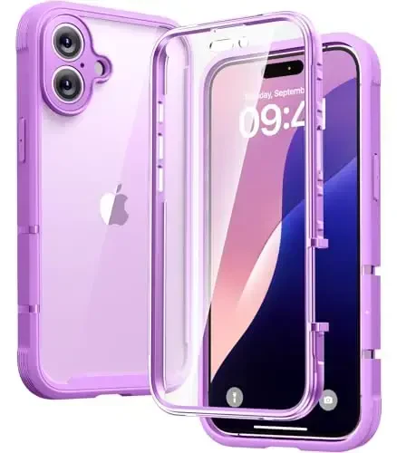 Diaclara iPhone 16 uchun mo'ljallangan g'ilof, to'liq himoyalangan g'ilof, o'rnatilgan sensorli tirnalishga qarshi ekran himoyachisi, iPhone 16 6.1