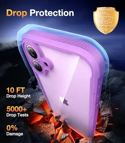 Diaclara iPhone 16 uchun mo'ljallangan g'ilof, to'liq himoyalangan g'ilof, o'rnatilgan sensorli tirnalishga qarshi ekran himoyachisi, iPhone 16 6.1