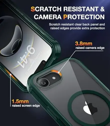 Diaclara Magnetic Case for iPhone 16e 6.1'' (Clear Green) - Full Body Rugged Case with Built-in Screen Protector & Wireless Charging Compatibility - 5