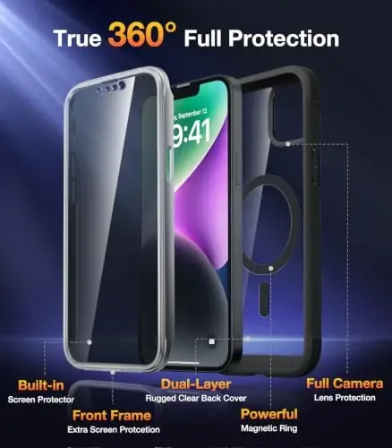 Diaclara Magnetic Designed for iPhone 14 Case 6.1 Inch,Upgraded Full Body Rugged Clear Bumper Case with Built-in Privacy Screen Protector for iPhone 14,Black - 4