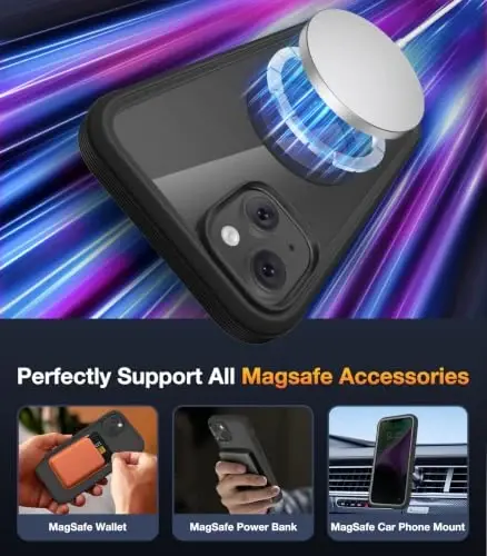 Diaclara Magnetic Designed for iPhone 14 Case 6.1 Inch,Upgraded Full Body Rugged Clear Bumper Case with Built-in Privacy Screen Protector for iPhone 14,Black - 6