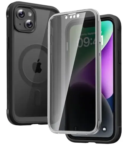 Diaclara Magnetic Designed for iPhone 14 Case 6.1 Inch,Upgraded Full Body Rugged Clear Bumper Case with Built-in Privacy Screen Protector for iPhone 14,Black 