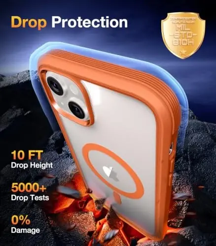 Diaclara Magnetic Designed for iPhone 14 Case 6.1 Inch,Upgraded Full Body Rugged Clear Bumper Case with Built-in Privacy Screen Protector for iPhone 14,Orange - 5