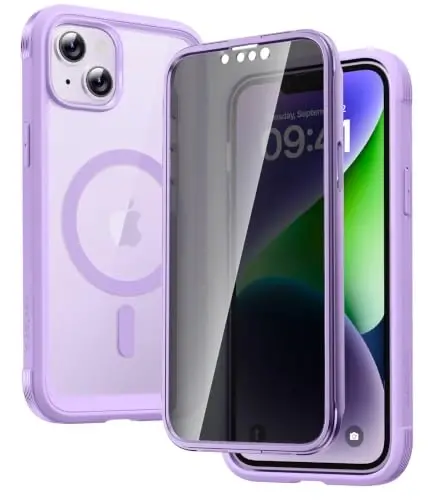 Diaclara Magnetic Designed for iPhone 14 Case 6.1 Inch,Upgraded Full Body Rugged Clear Bumper Case with Built-in Privacy Screen Protector for iPhone 14,Purple 