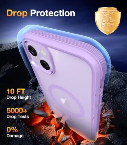 Diaclara Magnetic Designed for iPhone 14 Case 6.1 Inch,Upgraded Full Body Rugged Clear Bumper Case with Built-in Privacy Screen Protector for iPhone 14,Purple - 5