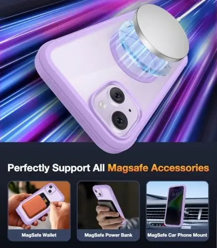Diaclara Magnetic Designed for iPhone 14 Case 6.1 Inch,Upgraded Full Body Rugged Clear Bumper Case with Built-in Privacy Screen Protector for iPhone 14,Purple - 6