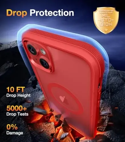 Diaclara Magnetic Designed for iPhone 14 Case 6.1 Inch,Upgraded Full Body Rugged Clear Bumper Case with Built-in Privacy Screen Protector for iPhone 14,RED - 5