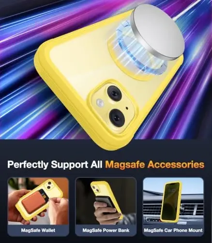 Diaclara Magnetic Designed for iPhone 14 Case 6.1 Inch,Upgraded Full Body Rugged Clear Bumper Case with Built-in Privacy Screen Protector for iPhone 14,Yellow - 6