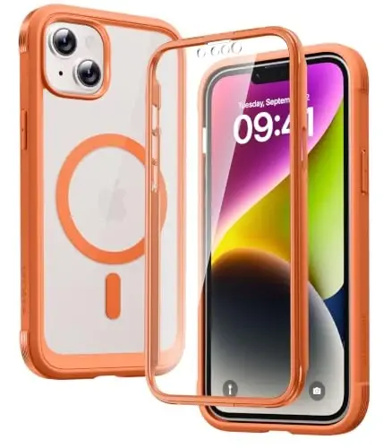 Diaclara Magnetic Designed for iPhone 14 Case, Compatible with MagSafe Built-in Touch Sensitive Anti-Scratch Screen Protector for iPhone 14 6.1,Orange 
