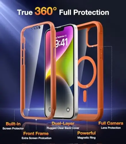 Diaclara Magnetic Designed for iPhone 14 Case, Compatible with MagSafe Built-in Touch Sensitive Anti-Scratch Screen Protector for iPhone 14 6.1,Orange - 3
