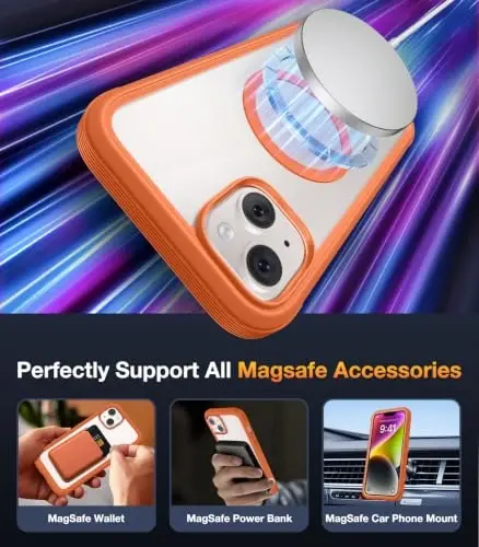 Diaclara Magnetic Designed for iPhone 14 Case, Compatible with MagSafe Built-in Touch Sensitive Anti-Scratch Screen Protector for iPhone 14 6.1,Orange - 5