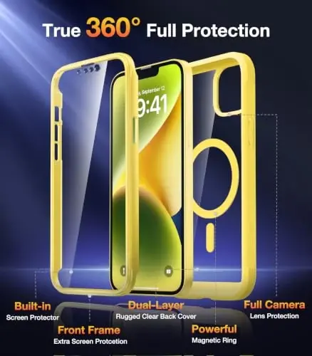 Diaclara Magnetic Designed for iPhone 14 Case, Compatible with MagSafe Built-in Touch Sensitive Anti-Scratch Screen Protector for iPhone 14 6.1,Yellow - 3