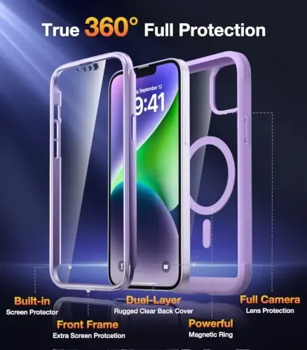 Diaclara Magnetic Designed for iPhone 14 Case, Compatible with MagSafe Built-in Touch Sensitive Anti-Scratch Screen Protector, with Camera Lens Protector for iPhone 14 6.1