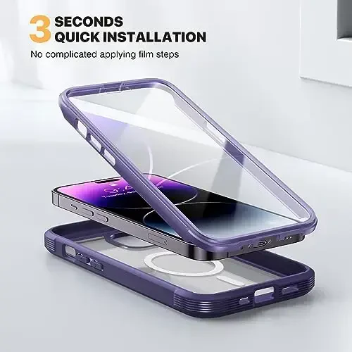 Diaclara Magnetic Designed for iPhone 14 Pro Max Case, Full Body Rugged Case with Built-in Touch Sensitive Anti-Scratch Screen Protector, with Camera Lens Protector for iPhone 14 Promax6.7 (Purple) - 6