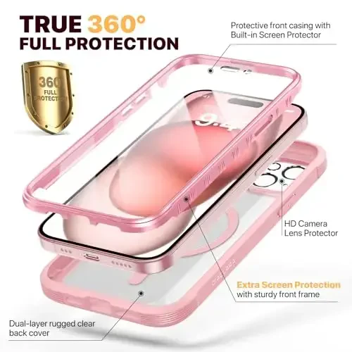 Diaclara Magnetic Designed for iPhone 15 Case, Compatible with MagSafe Built-in Touch Sensitive Anti-Scratch Screen Protector, with Camera Lens Protector for iPhone 15 6.1