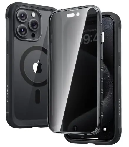 Diaclara Magnetic Designed for iPhone 15 Pro Max Case Full Body Bumper, [Compatible with MagSafe] Military Drop Proof Cover with Built-in Privacy Screen Protector,Black - 1