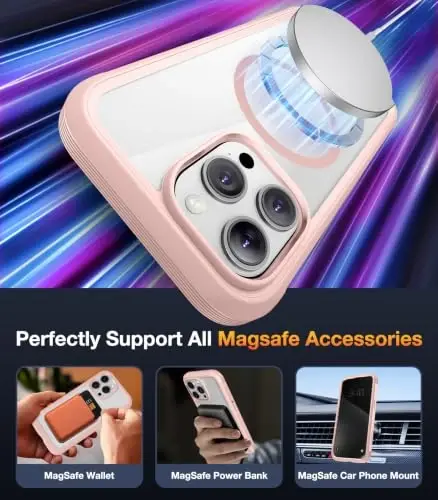 Diaclara Magnetic Designed for iPhone 15 Pro Max Case Full Body Bumper, [Compatible with MagSafe] Military Drop Proof Cover with Built-in Privacy Screen Protector,Pink - 6