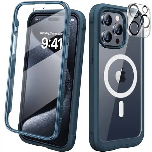 Diaclara Magnetic Designed for iPhone 15 Pro Max Case Full Body Bumper,[Compatible with MagSafe] Military Drop Proof Cover with Built-in Touch Sensitive Anti-Scratch Screen Protector,Blue - 1