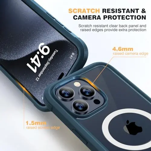 Diaclara Magnetic Designed for iPhone 15 Pro Max Case Full Body Bumper,[Compatible with MagSafe] Military Drop Proof Cover with Built-in Touch Sensitive Anti-Scratch Screen Protector,Blue - 6