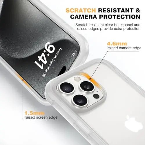 Diaclara Magnetic Designed for iPhone 15 Pro Max Case Full Body Bumper,[Compatible with MagSafe] Military Drop Proof Cover with Built-in Touch Sensitive Anti-Scratch Screen Protector,Frosted Clear - 6