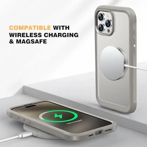 Diaclara Magnetic Designed for iPhone 15 Pro Max Case Full Body Bumper,[Compatible with MagSafe] Military Drop Proof Cover with Built-in Touch Sensitive Anti-Scratch Screen Protector,Grey Titanium - 5