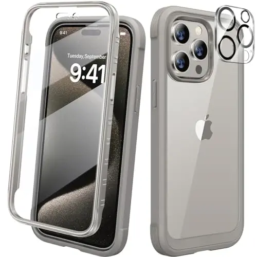 Diaclara Magnetic Designed for iPhone 15 Pro Max Case Full Body Bumper,[Compatible with MagSafe] Military Drop Proof Cover with Built-in Touch Sensitive Anti-Scratch Screen Protector,Grey Titanium - 1
