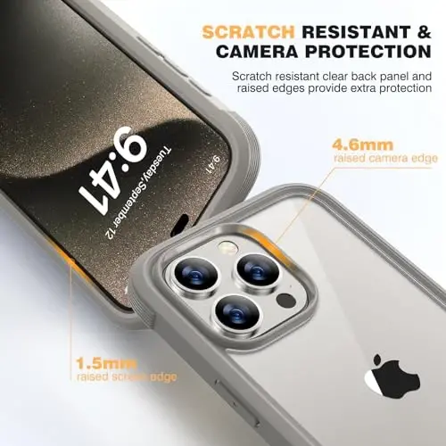 Diaclara Magnetic Designed for iPhone 15 Pro Max Case Full Body Bumper,[Compatible with MagSafe] Military Drop Proof Cover with Built-in Touch Sensitive Anti-Scratch Screen Protector,Grey Titanium - 6