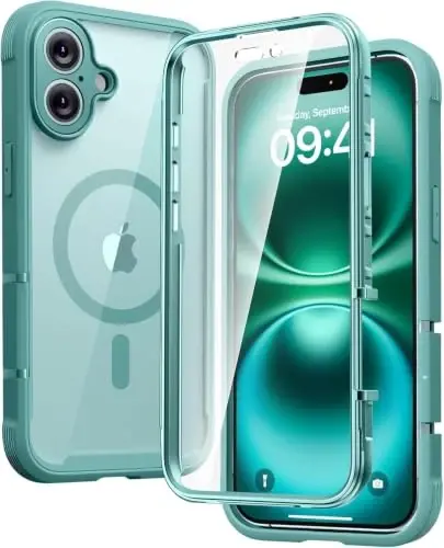 Diaclara Magnetic Designed for iPhone 16 Case 6.1'' [Full Camera Protection] Full Body Bumper with Privacy Screen Protector, [Compatible with MagSafe] Military Drop Proof Phone Case, Green 