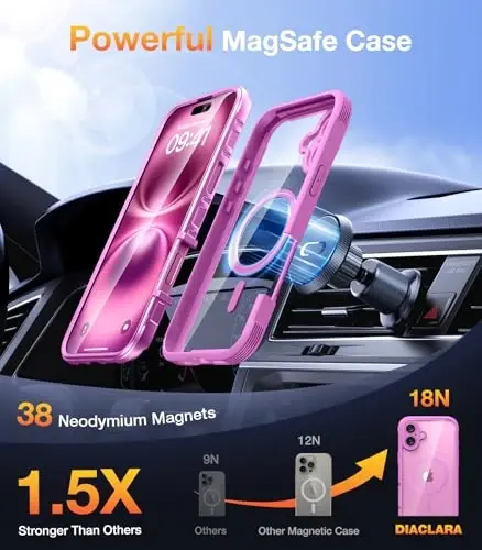 Diaclara Magnetic Designed for iPhone 16 Plus Case,[Full Camera Protection] 360 Clear Bumper Compatible with MagSafe Built-in Screen Protector for 16 Plus case,Magnetic Rose Purple - 4