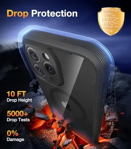 Diaclara Magnetic Designed for iPhone 16 Pro Case Full Body Bumper,[Compatible with MagSafe] Military Drop Proof Cover with Built-in Privacy Screen Protector, Black - 4