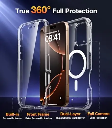 Diaclara Magnetic Designed for iPhone 16 Pro Case, Full Body Rugged with Touch Sensitive Anti-Scratch Screen Protector, Compatible with MagSafe, Soft Bumper Case for iPhone 16 Pro 6.3'', Clear - 2