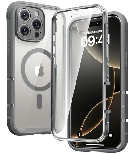 Diaclara Magnetic Designed for iPhone 16 Pro Case, Full Body Rugged with Touch Sensitive Anti-Scratch Screen Protector, Compatible with MagSafe, Soft Bumper Case for iPhone 16 Pro 6.3'', Gray 