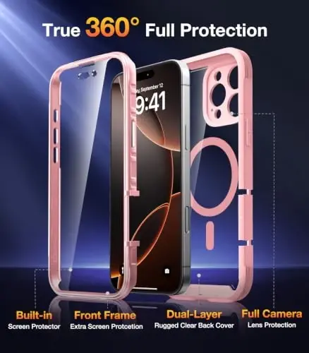 Diaclara Magnetic Designed for iPhone 16 Pro Case, Full Body Rugged with Touch Sensitive Anti-Scratch Screen Protector, Compatible with MagSafe, Soft Bumper Case for iPhone 16 Pro 6.3'',Pink - DIACLARA (1)