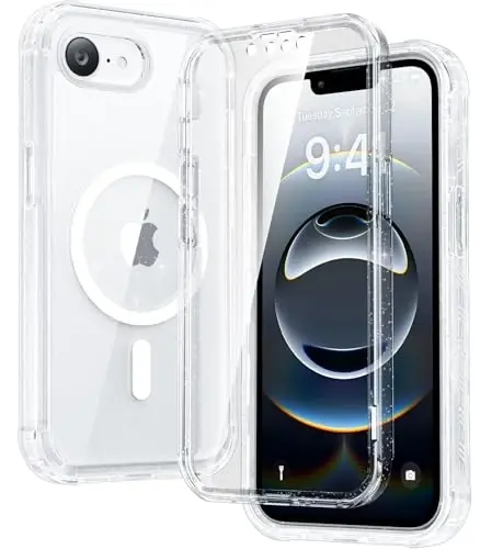 Diaclara Magnetic Designed for iPhone 16e Case, Full Body Rugged Case with Built-in Touch Sensitive Anti-Scratch Screen Protector, Soft TPU Bumper Waterproof Case (Clear Glitter) - 1
