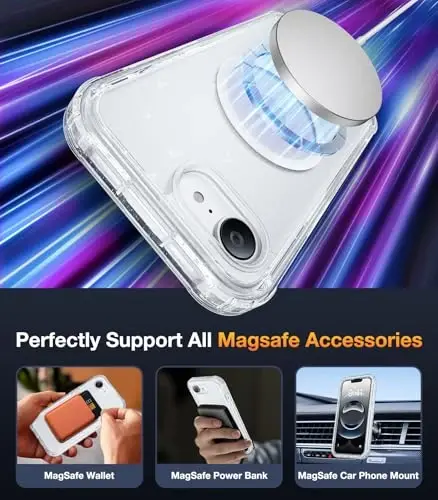 Diaclara Magnetic Designed for iPhone 16e Case, Full Body Rugged Case with Built-in Touch Sensitive Anti-Scratch Screen Protector, Soft TPU Bumper Waterproof Case (Clear Glitter) - 4