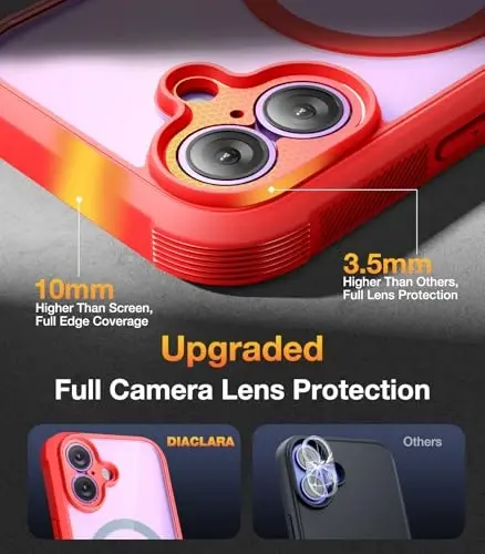 Diaclara Magnetic Designed for iPhone 17 Case 6.3'' Full Body Bumper,[Compatible with MagSafe] Military Drop Proof Phone Case with Built-in Screen Protector,Easy Install,No Gap,Red - 5