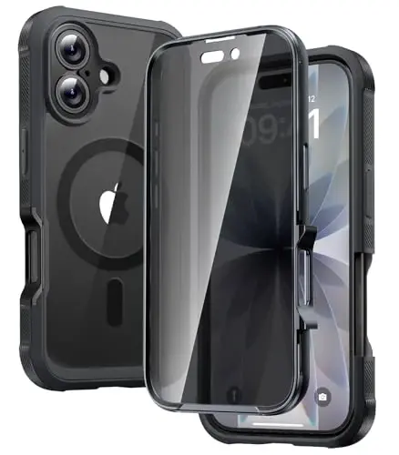 Diaclara Magnetic Designed for iPhone 17 Case 6.3'' [Full Camera Protection] Full Body Bumper with Privacy Screen Protector, [Compatible with MagSafe] Military Drop Proof Phone Case, Black 