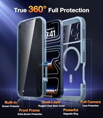 Diaclara Magnetic Designed for iPhone 17 Case 6.3'' [Full Camera Protection] Full Body Bumper with Privacy Screen Protector, [Compatible with MagSafe] Military Drop Proof Phone Case, Blue - DIACLARA (1)