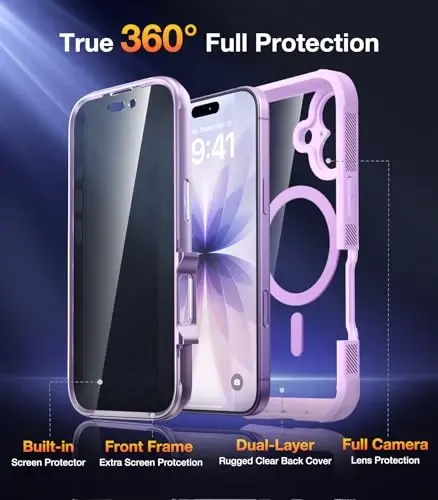 Diaclara Magnetic Designed for iPhone 17 Case 6.3'' [Full Camera Protection] Full Body Bumper with Privacy Screen Protector, [Compatible with MagSafe] Military Drop Proof Phone Case, Lavender Purple - 2