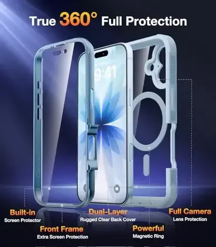 Diaclara Magnetic Designed for iPhone 17 Case 6.3 Inch Full Body Bumper,[Compatible with MagSafe] Military Drop Proof Cover with Built-in Touch Sensitive Anti-Scratch Screen Protector Blue - 2