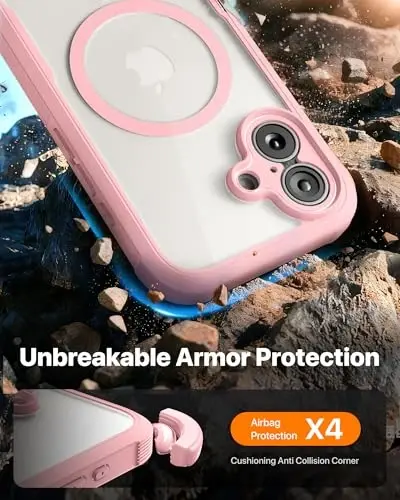 Diaclara Magnetic Designed for iPhone 17 Case Full Body Bumper,[Compatible with MagSafe] Military Drop Proof Cover with Built-in Touch Sensitive Anti-Scratch Screen Protector,Pink - 3