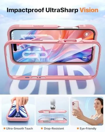 Diaclara Magnetic Designed for iPhone 17 Case Full Body Bumper,[Compatible with MagSafe] Military Drop Proof Cover with Built-in Touch Sensitive Anti-Scratch Screen Protector,Pink - 5