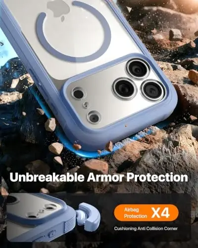 Diaclara Magnetic Designed for iPhone 17 Pro Case 6.3'' [Full Camera Protection] Full Body Bumper with Screen Protector, [Compatible with MagSafe] Military Drop Proof Phone Case, Sierra Blue - 3