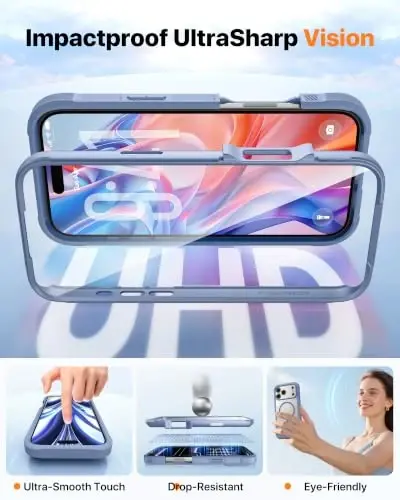 Diaclara Magnetic Designed for iPhone 17 Pro Case 6.3'' [Full Camera Protection] Full Body Bumper with Screen Protector, [Compatible with MagSafe] Military Drop Proof Phone Case, Sierra Blue - 5