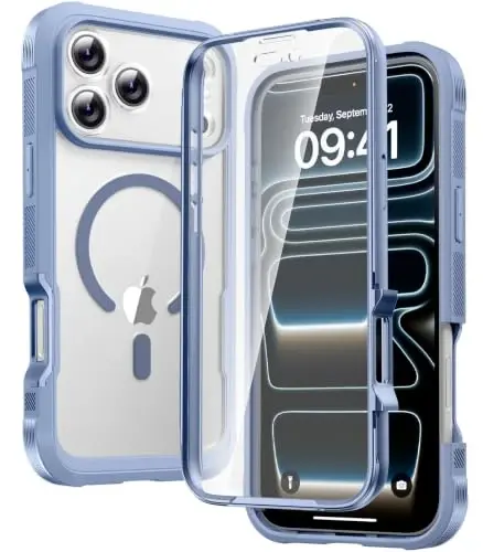Diaclara Magnetic Designed for iPhone 17 Pro Case 6.3'' [Full Camera Protection] Full Body Bumper with Screen Protector, [Compatible with MagSafe] Military Drop Proof Phone Case, Sierra Blue 