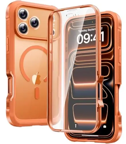 Diaclara Magnetic Designed for iPhone 17 Pro Case 6.3'' [Full Camera Protection] Full Body Bumper,[Compatible with MagSafe] Military Drop Proof Phone Case w/Built-in Screen Protector,Orange - 7