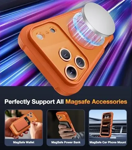 Diaclara Magnetic Designed for iPhone 17 Pro Case 6.3'' [Full Camera Protection] Full Body Bumper,[Compatible with MagSafe] Military Drop Proof Phone Case w/Built-in Screen Protector,Orange - 9